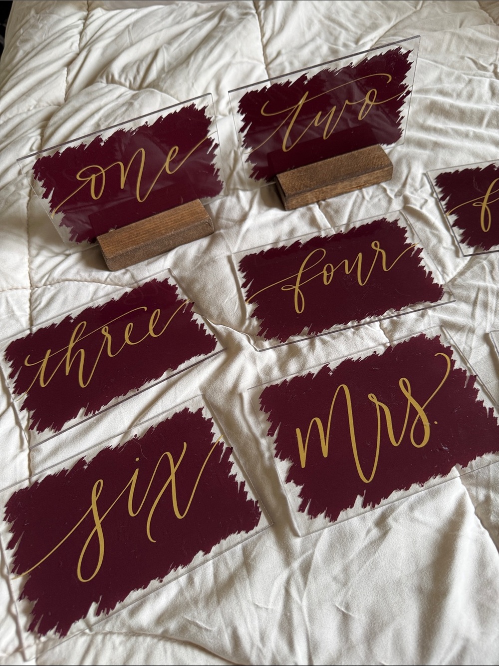 Burgundy & Gold Table Number Cards - Set of 8